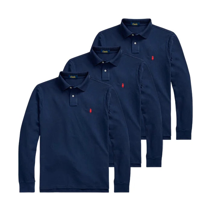 3-Pack Mesh Long-Sleeve Polo Shirt