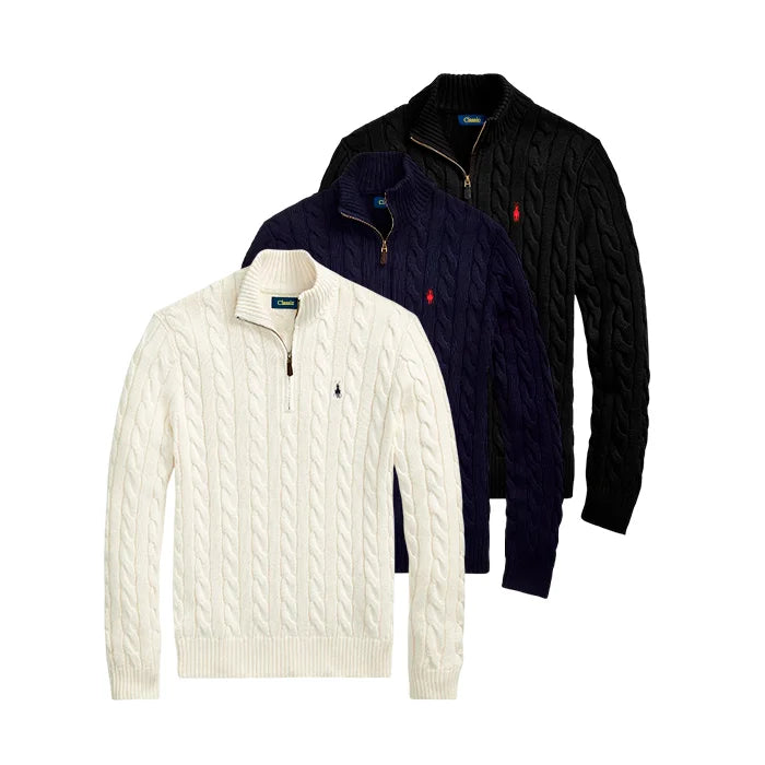 3-Pack Cable-Knit Cotton Quarter-Zip Sweater
